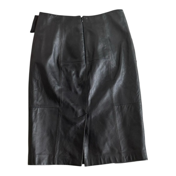 Antonio Melani Black Leather Bow Wrap Style Mini Pencil Skirt Size XS Work Party - Picture 6 of 9